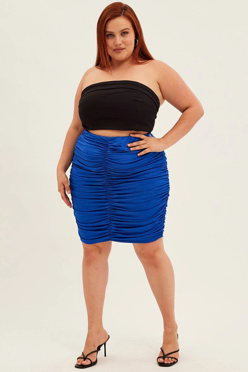 Blue Mini Skirt Ruched - Image 3