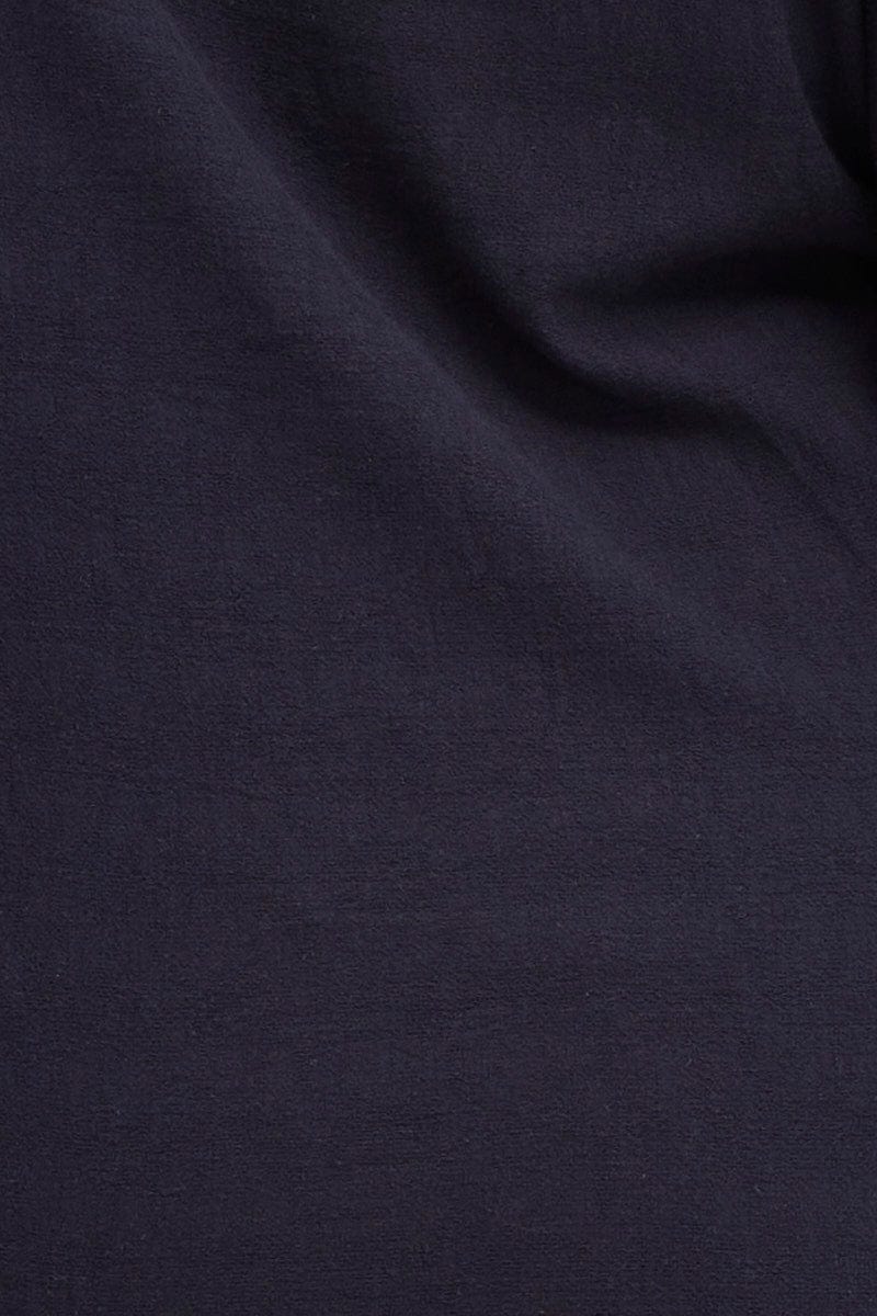 Blue Navy Crinkle Texture V-neck Pocket Shirt - Image 6