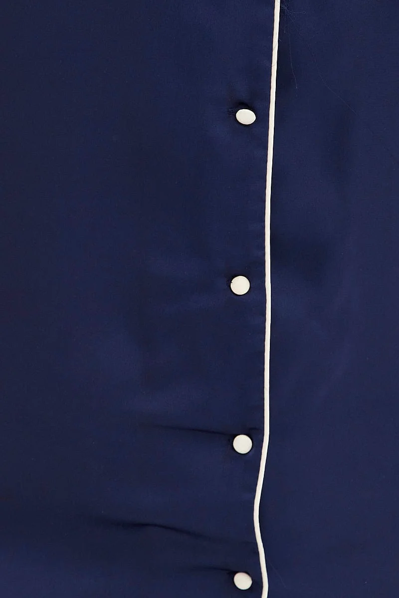 Blue Nightie Short Sleeve Collared Mini Satin - Image 6