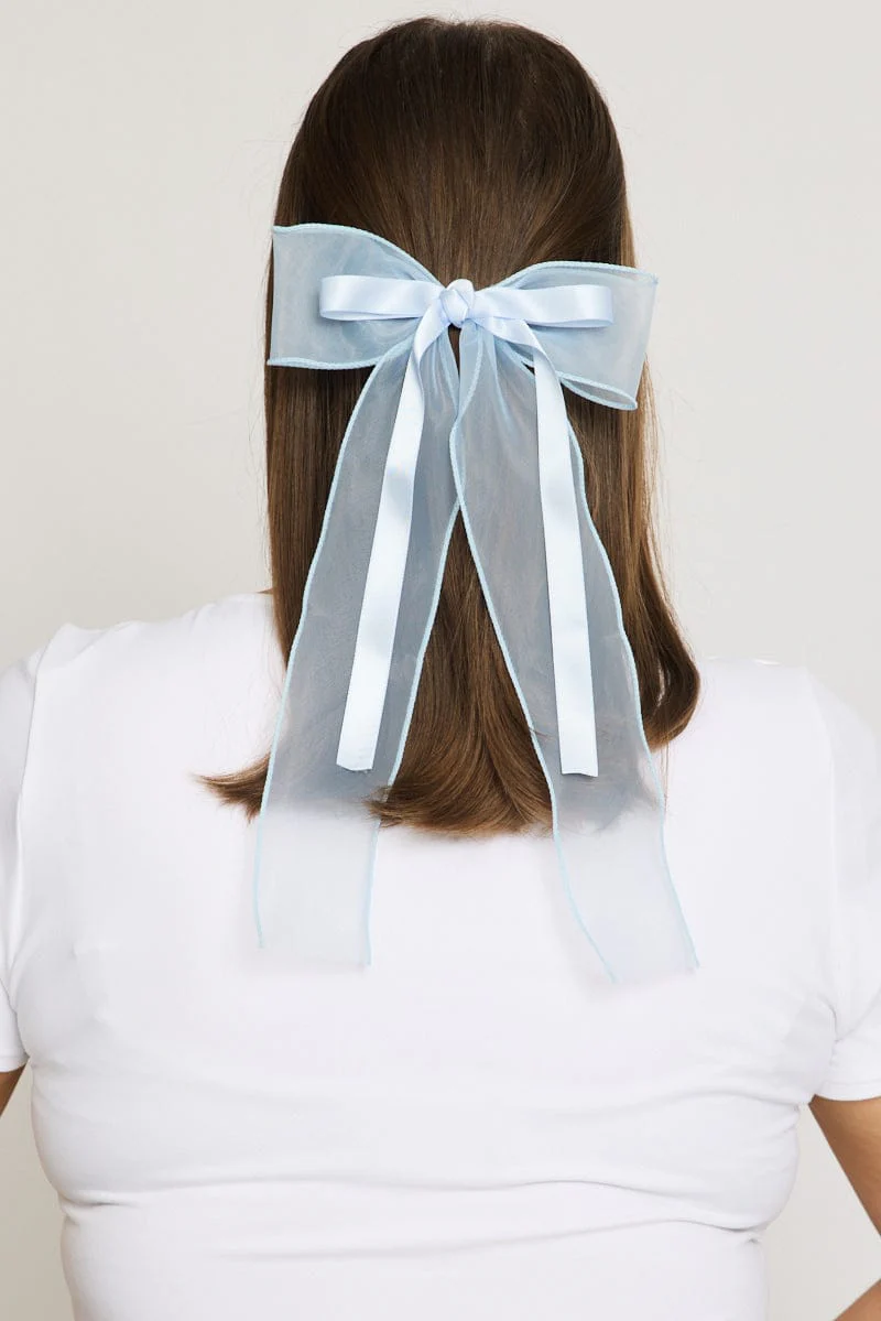 Blue Organza Hair Bow