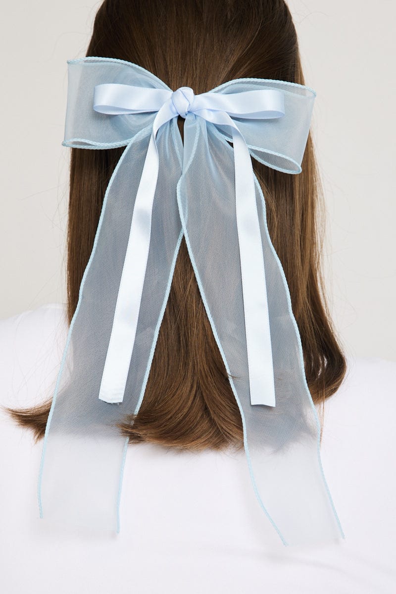 Blue Organza Hair Bow - Image 2