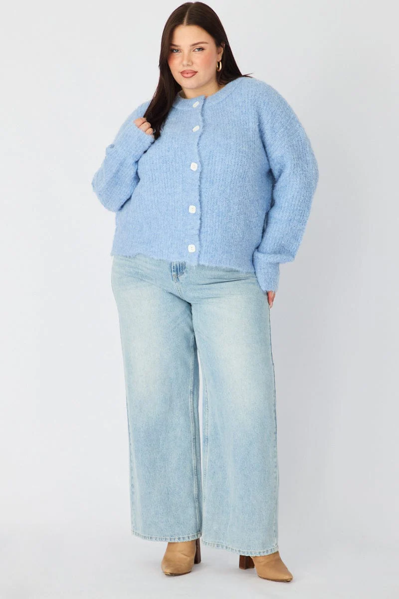 Blue Oversized Cardigan Long Sleeve - Image 3