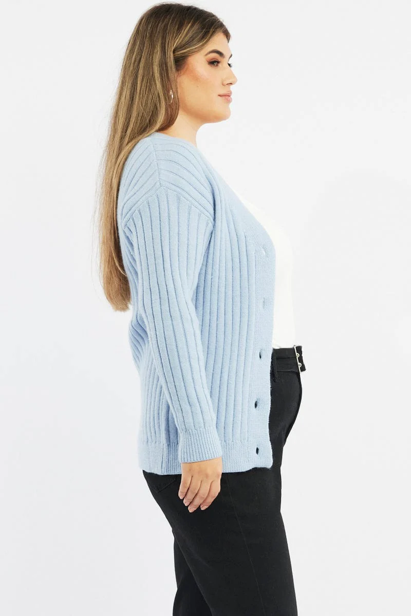 Blue Oversized Knit Rib Cardigan - Image 3
