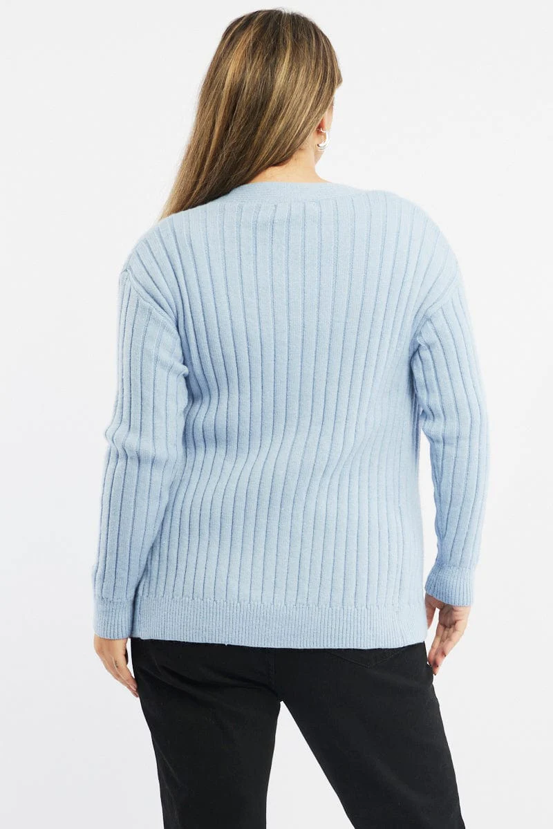 Blue Oversized Knit Rib Cardigan - Image 4