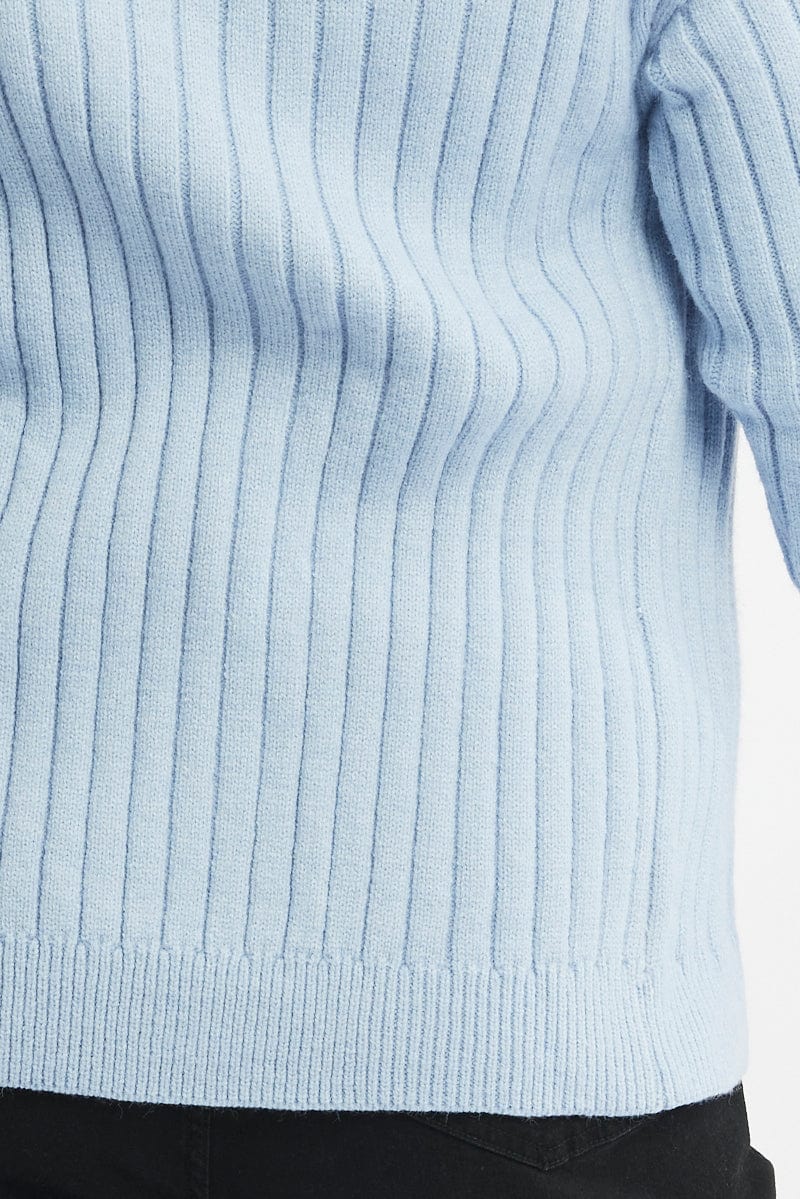 Blue Oversized Knit Rib Cardigan - Image 5