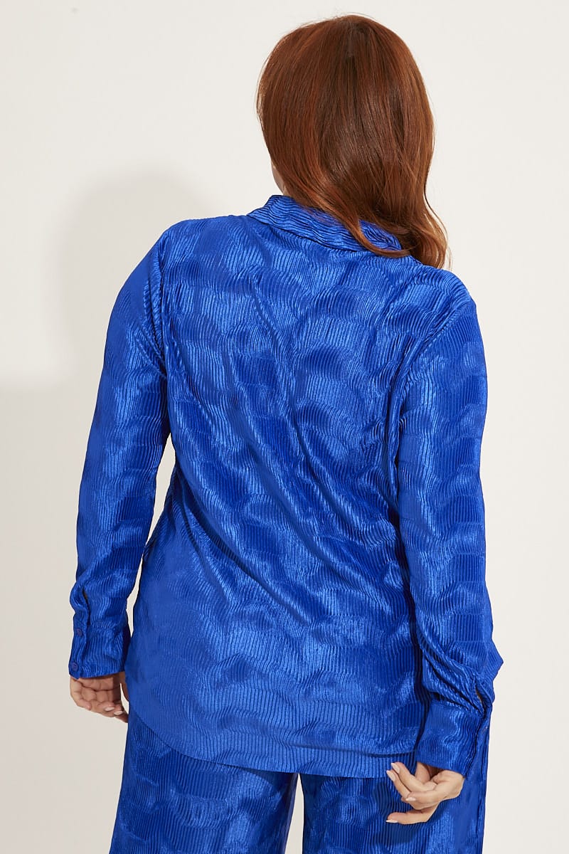 Blue Oversized Shirt Plisse Long Sleeve - Image 5