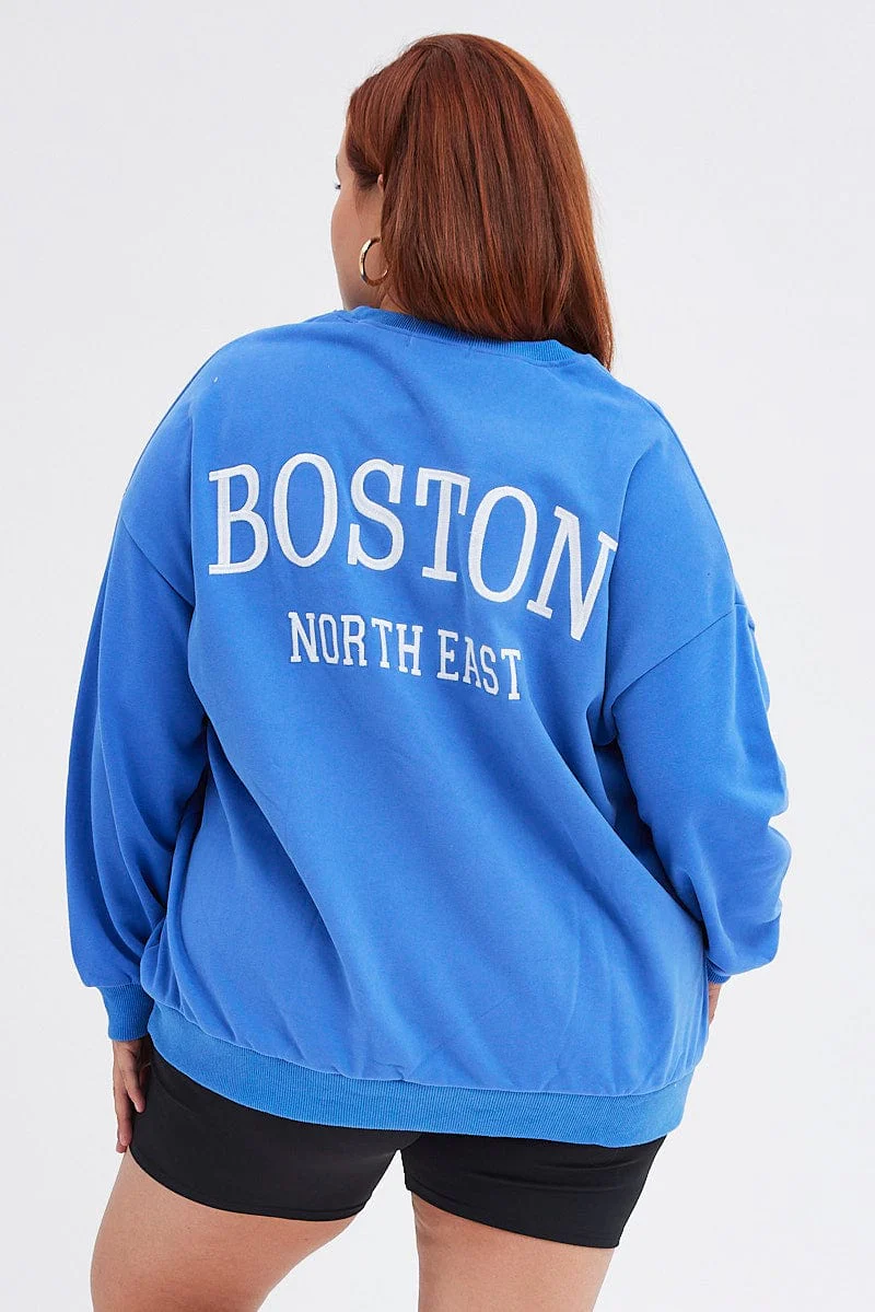 Blue Oversized Sweater Embroidered - Image 3