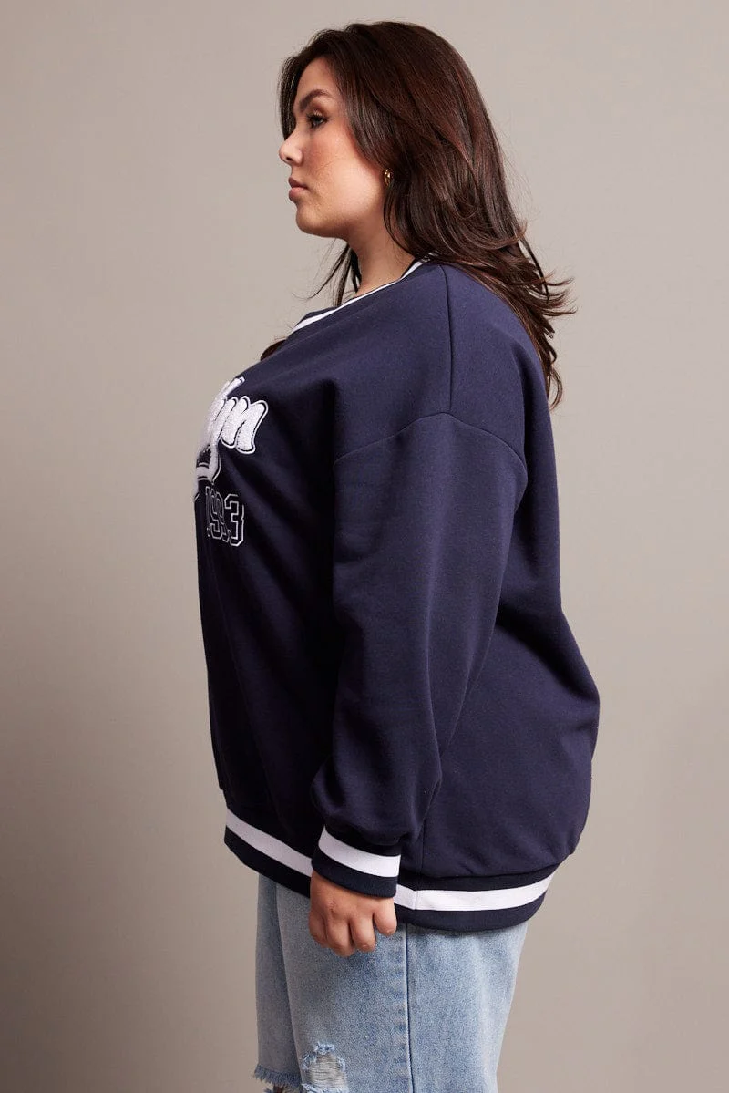Blue Oversized Sweater Long Sleeve Crew Neck - Image 4