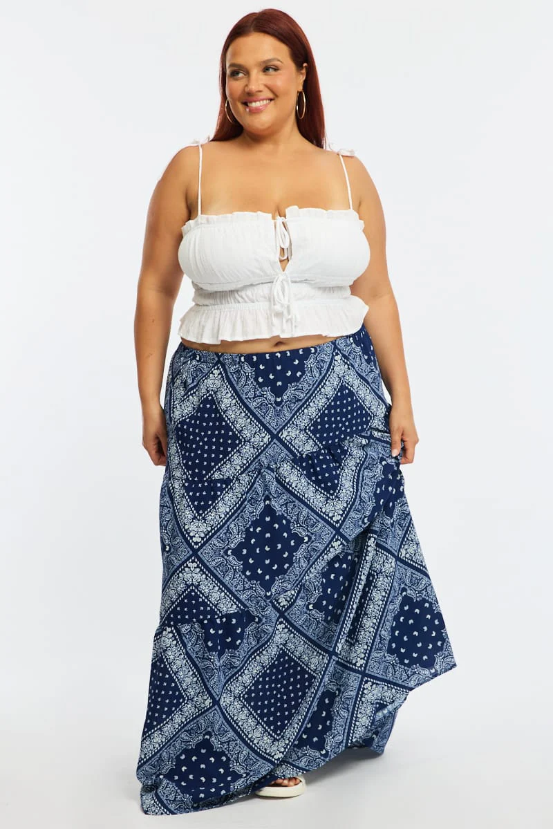 Blue Paisley Badana Maxi Skirt Tiered - Image 2