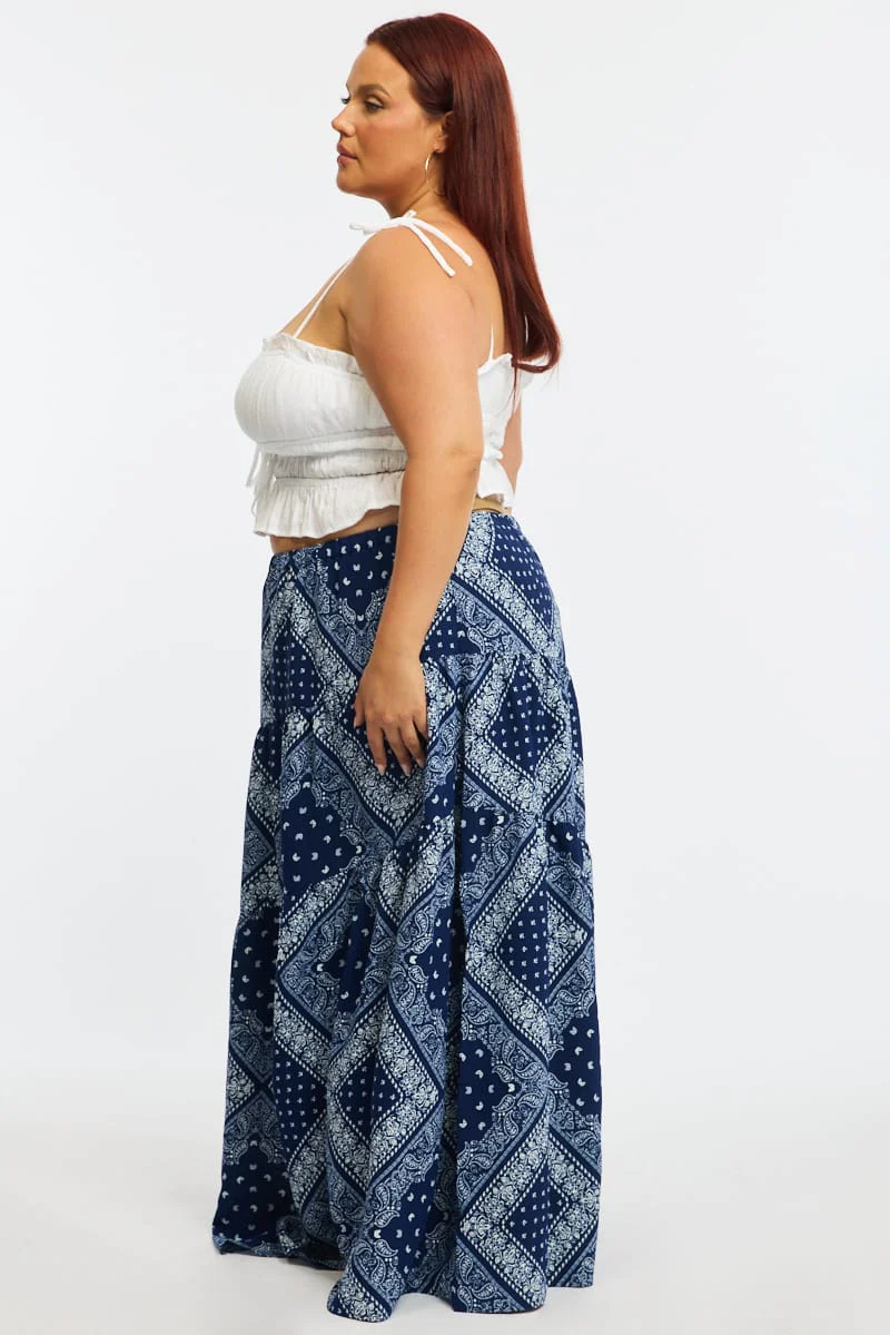 Blue Paisley Badana Maxi Skirt Tiered - Image 5