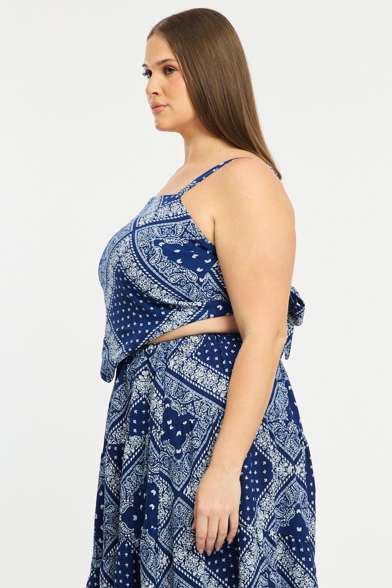 Blue Paisley Bandana Scarf Top - Image 3