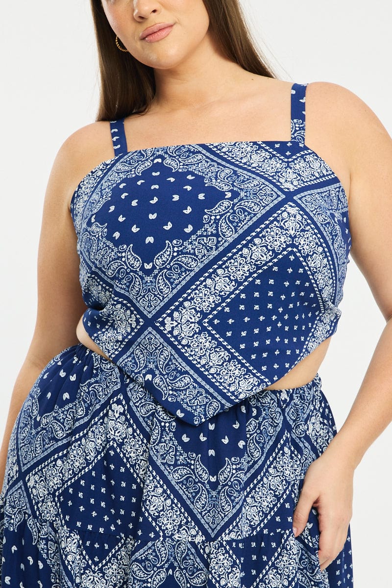 Blue Paisley Bandana Scarf Top - Image 5