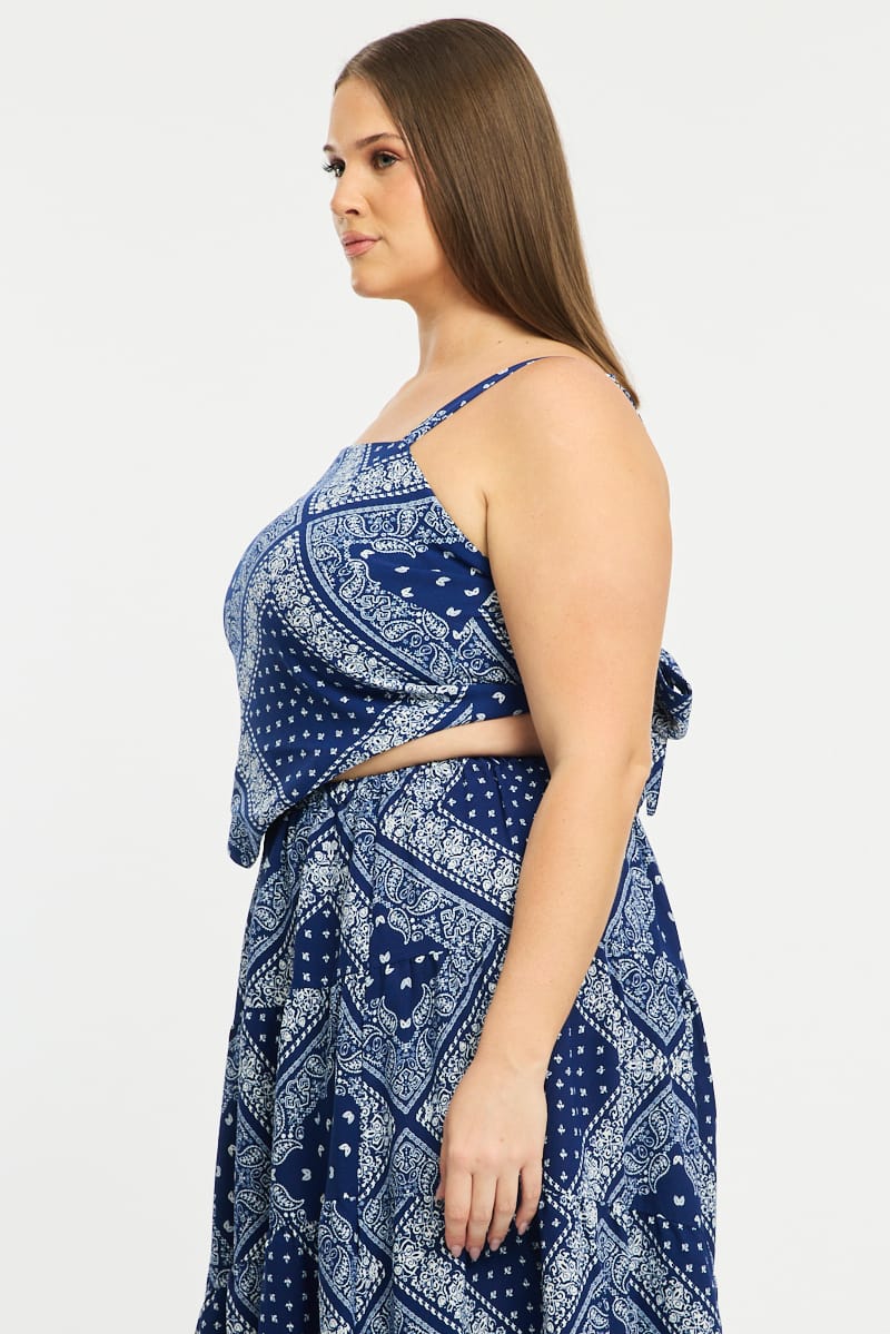Blue Paisley Bandana Scarf Top - Image 3
