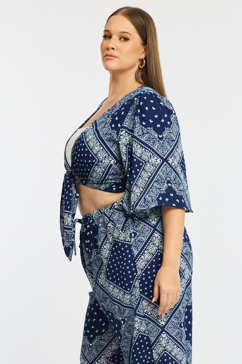 Blue Paisley Tie Up Bolero Short Sleeve - Image 4