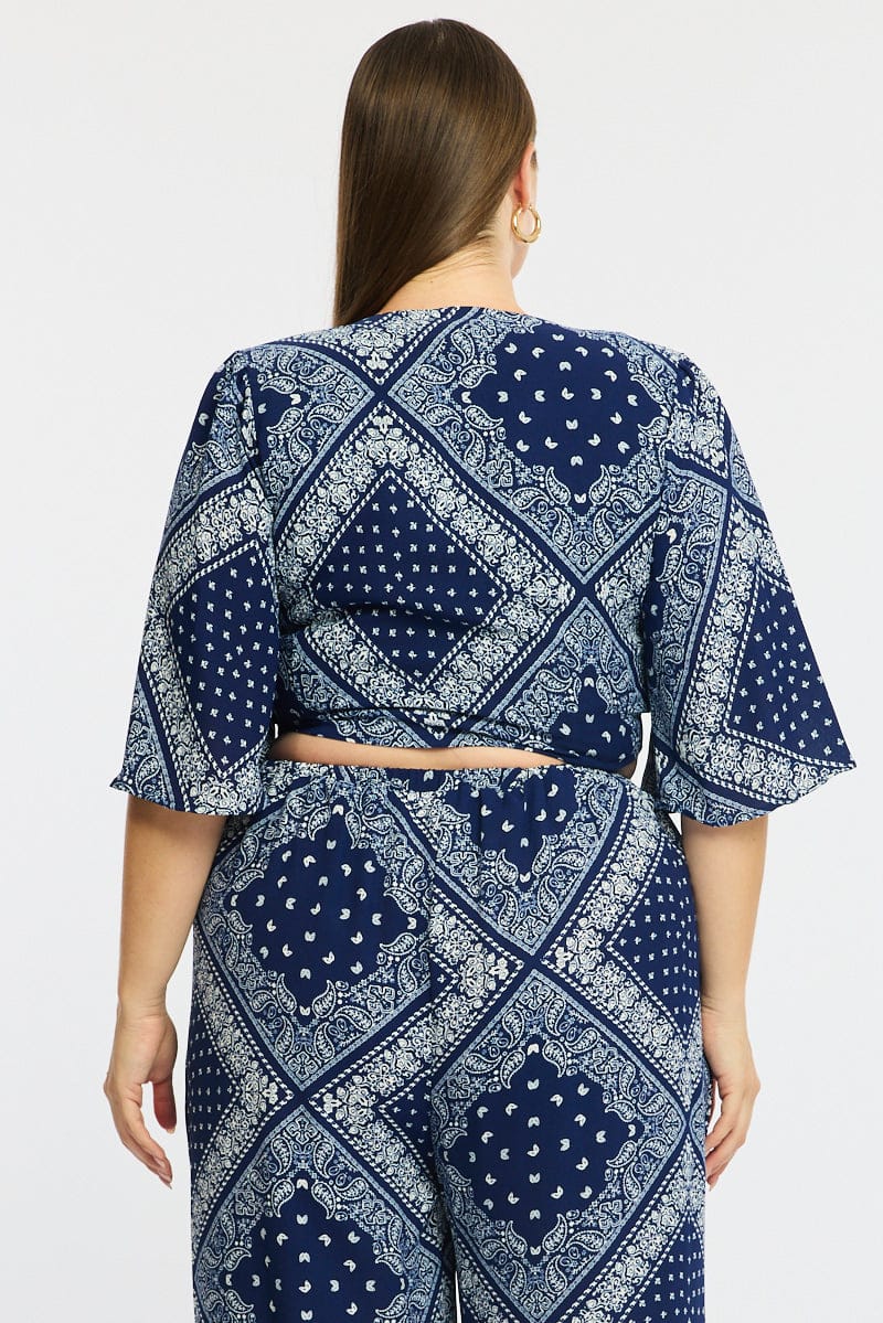 Blue Paisley Tie Up Bolero Short Sleeve - Image 5