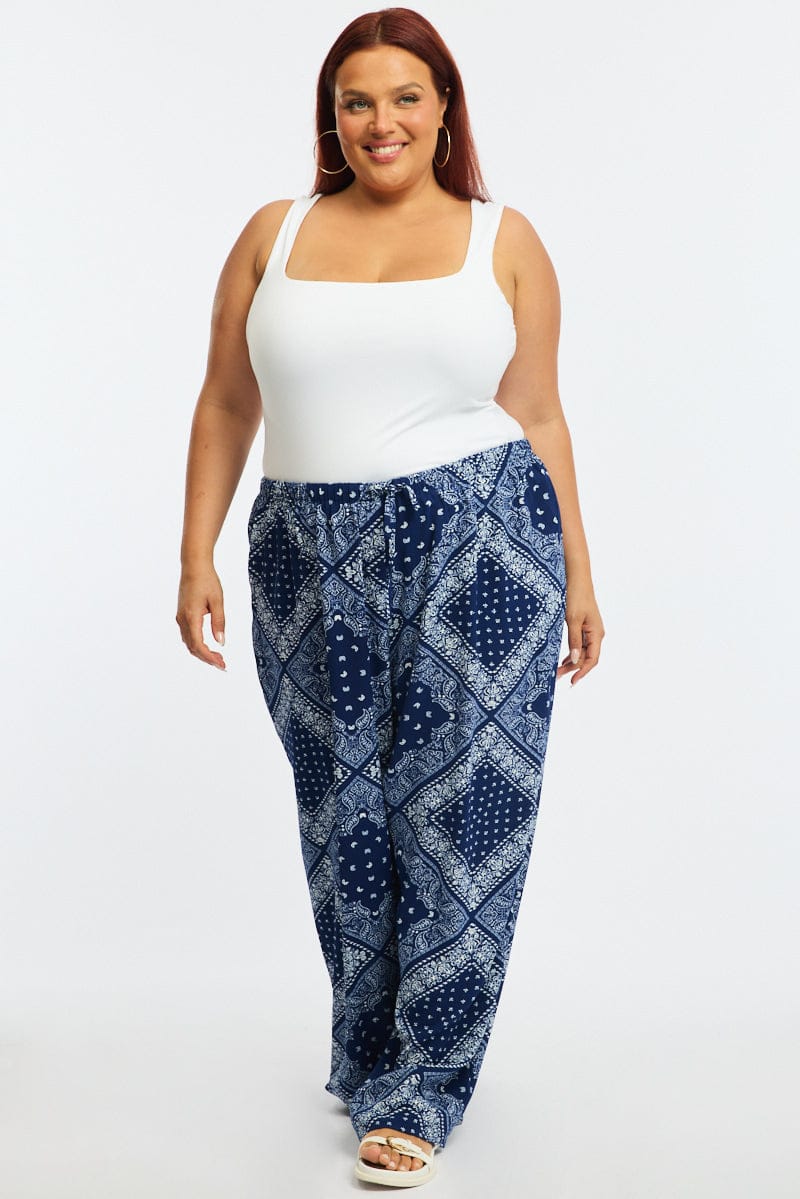 Blue Paisley Wide Leg Pants - Image 3