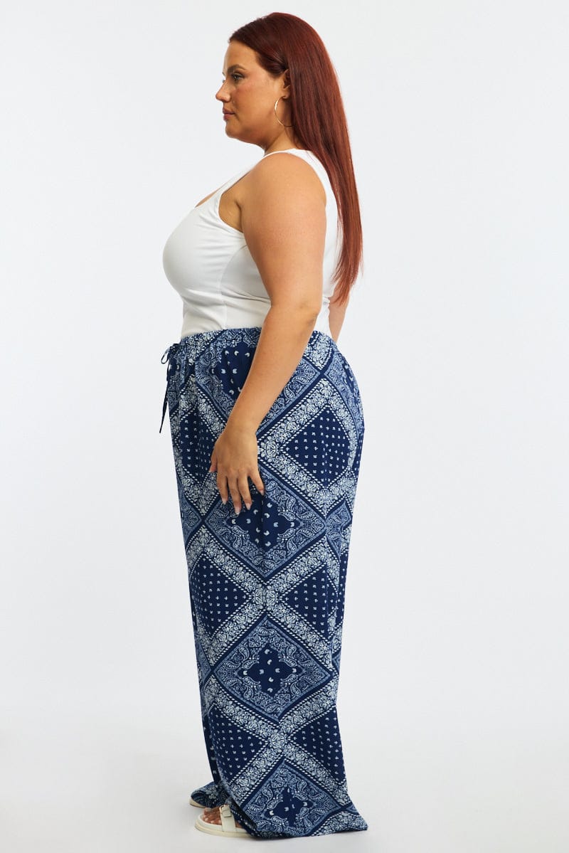Blue Paisley Wide Leg Pants - Image 4