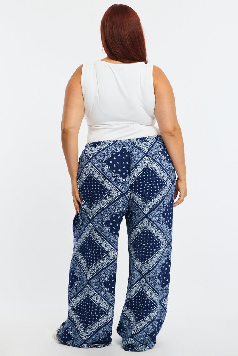 Blue Paisley Wide Leg Pants - Image 5