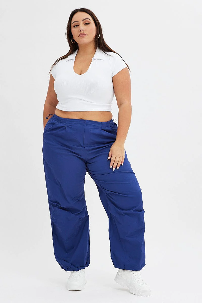 Blue Parachute Cargo Pants Low Rise - Image 3