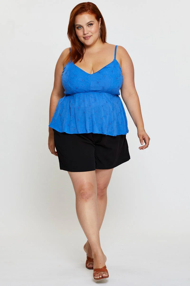 Blue Peplum Top Sleeveless Embroide - Image 2