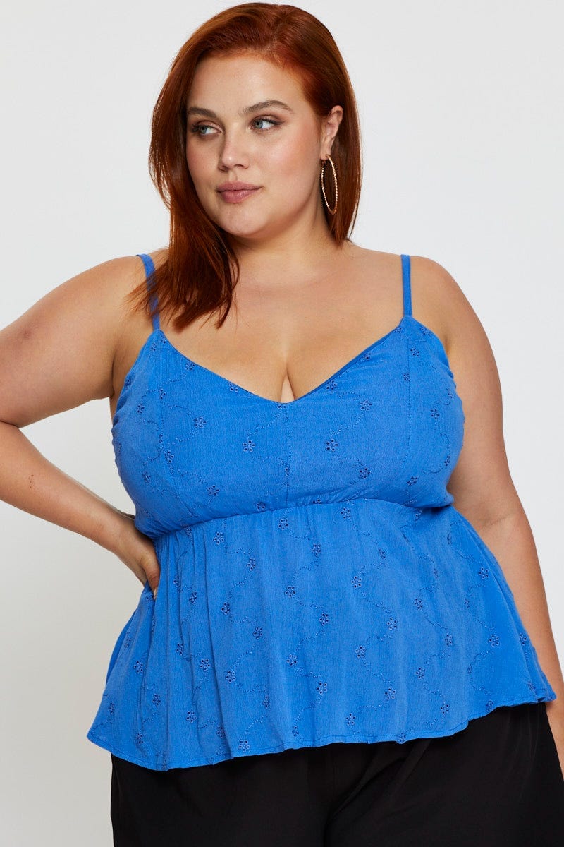 Blue Peplum Top Sleeveless Embroide - Image 3