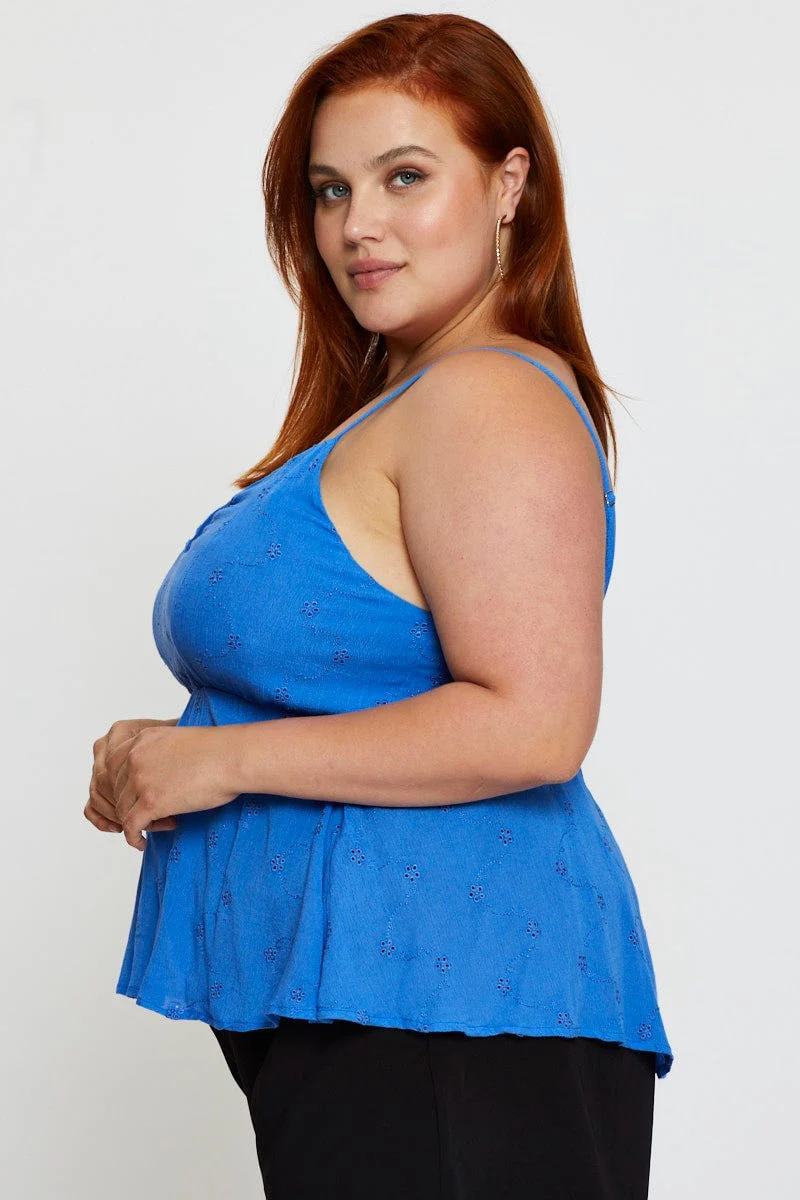 Blue Peplum Top Sleeveless Embroide - Image 4