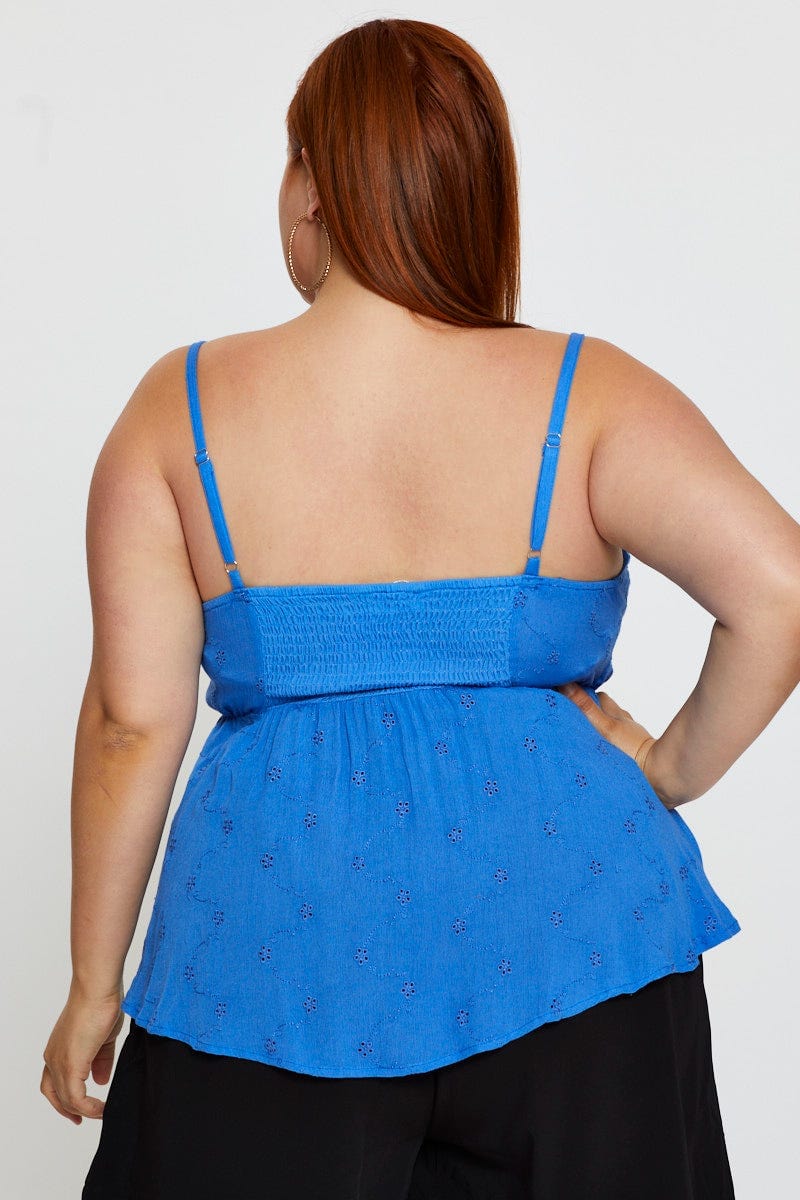Blue Peplum Top Sleeveless Embroide - Image 5
