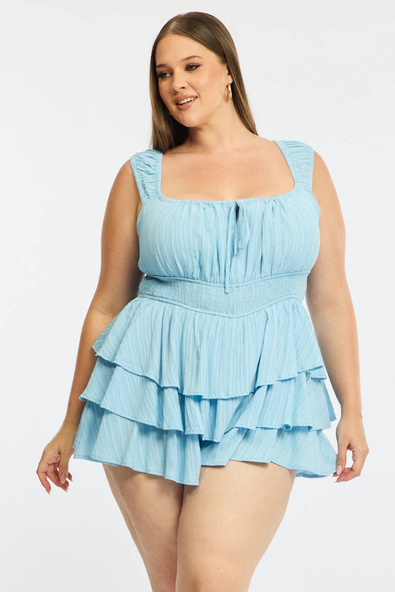 Blue Playsuit Short Sleeve Ruffled - Image 3
