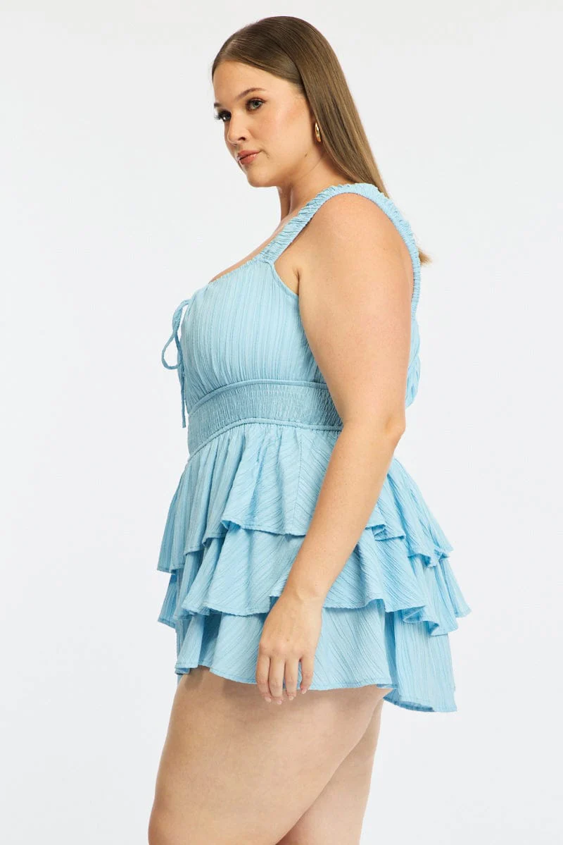 Blue Playsuit Short Sleeve Ruffled - Image 4