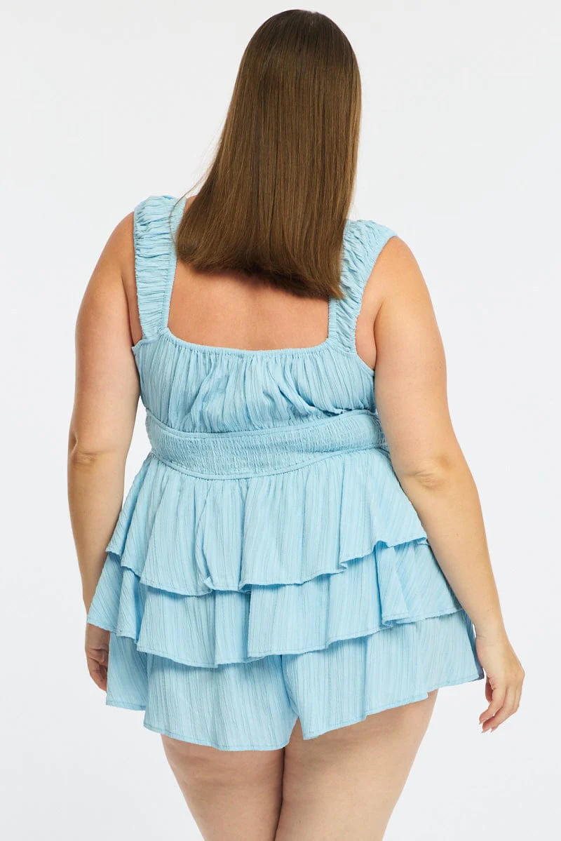 Blue Playsuit Short Sleeve Ruffled - Image 5