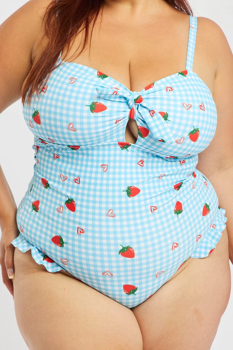 Blue Print One Piece Swimsuit - Image 5