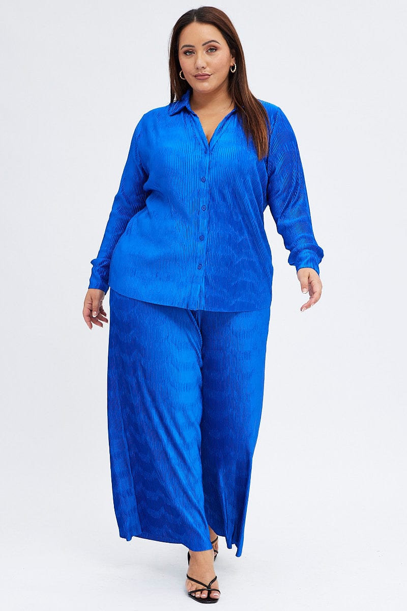 Blue Relaxed Shirt Long Sleeve Plisse - Image 2