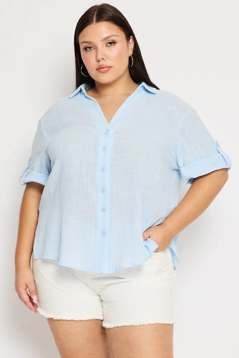 Blue Relaxed Shirt Short Sleeve
