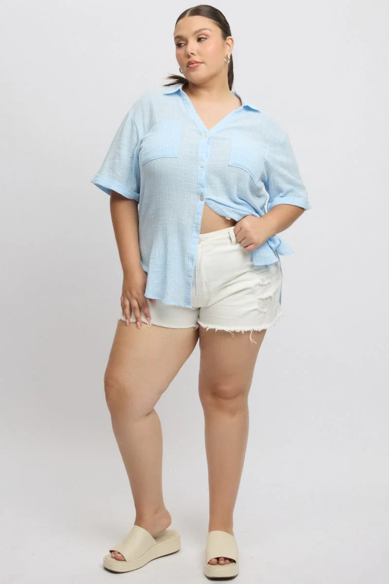 Blue Relaxed Shirt Short Sleeve Pocket - Image 2