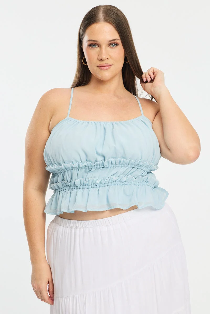 Blue Ruched Cami Top