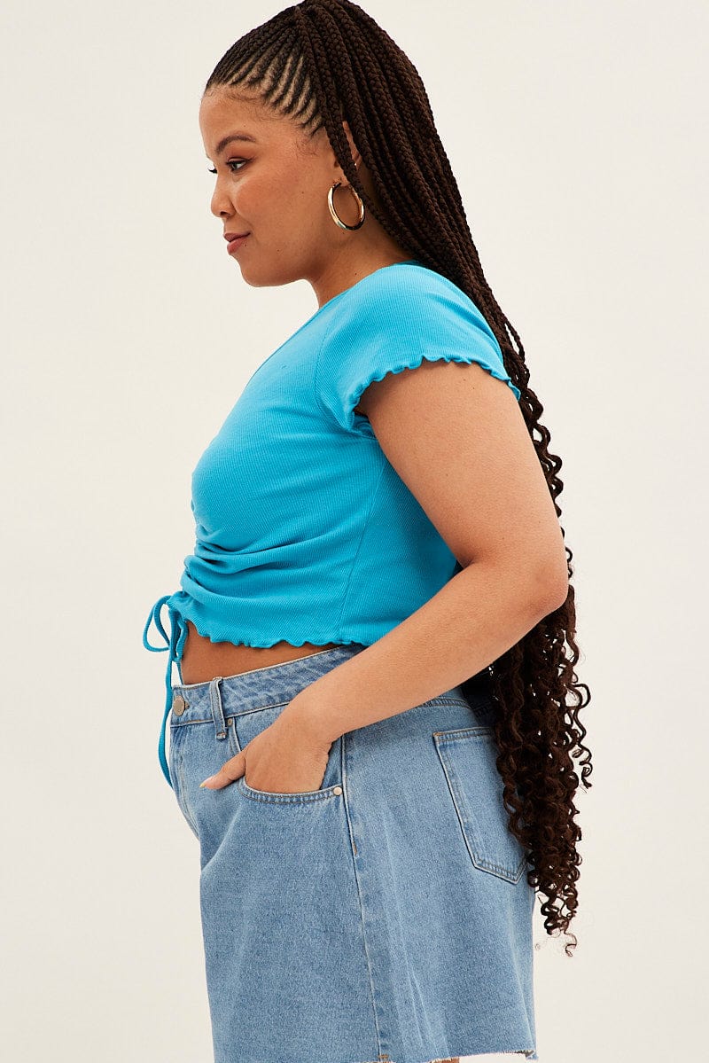 Blue Ruched Top Short Sleeve - Image 4