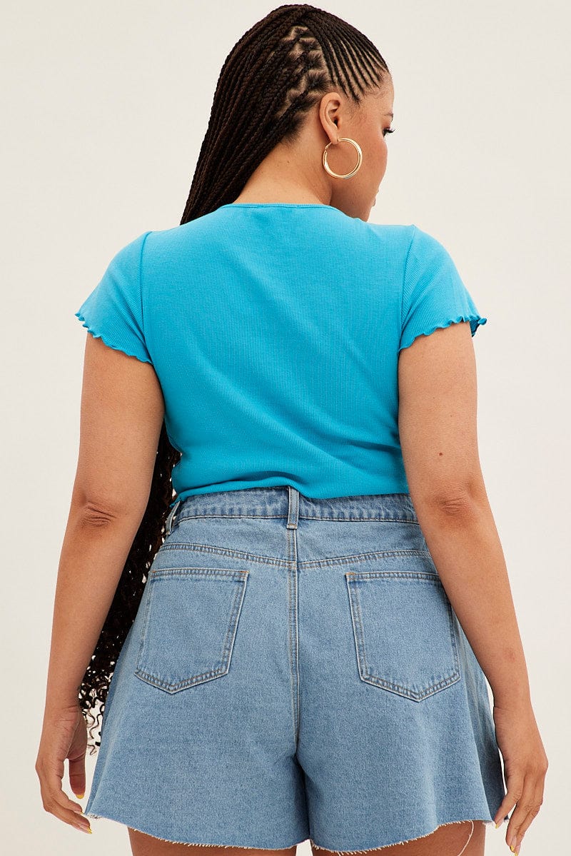 Blue Ruched Top Short Sleeve - Image 5