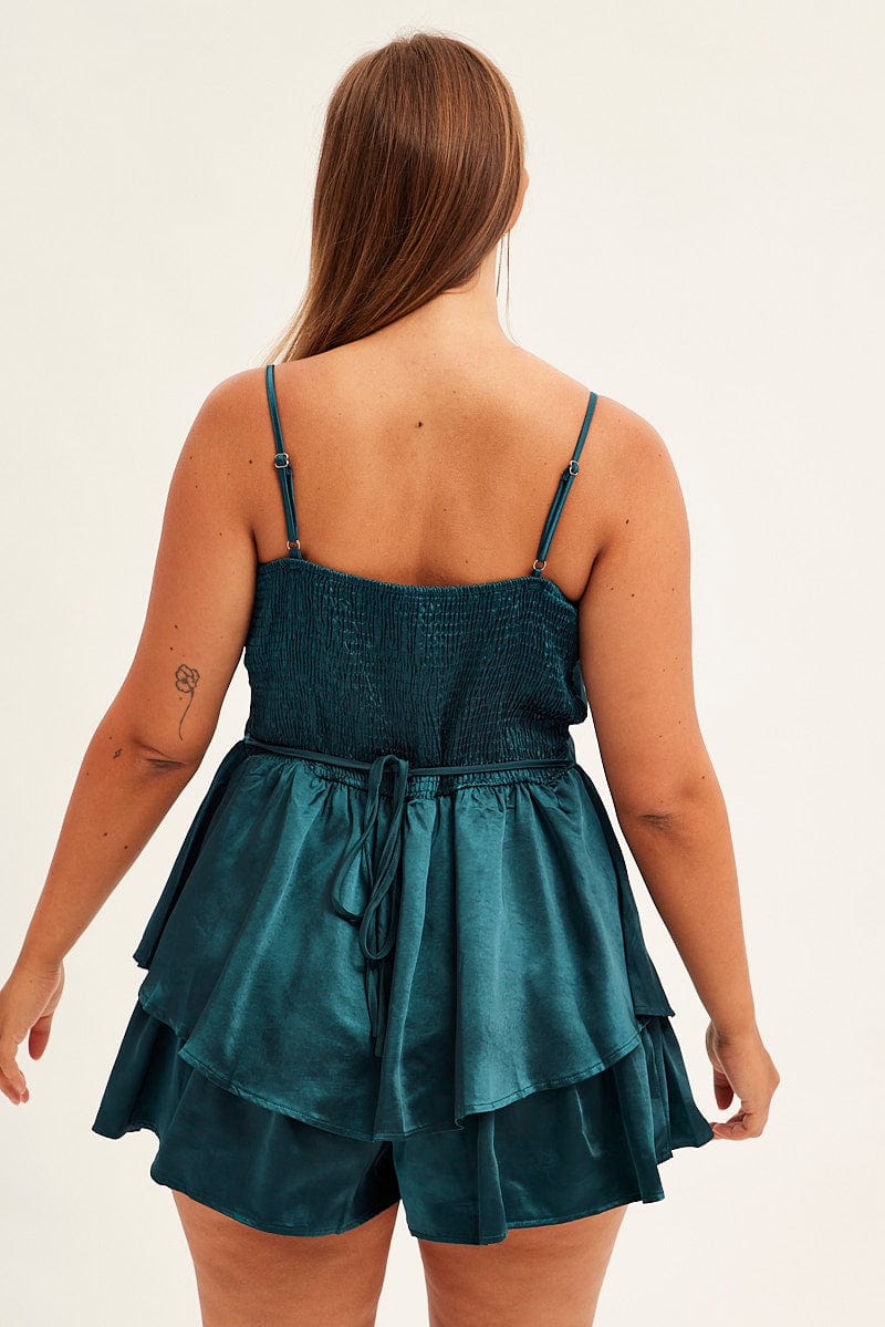 Blue Ruffle Playsuit Sleeveless Cowl Neck Satin - Image 6