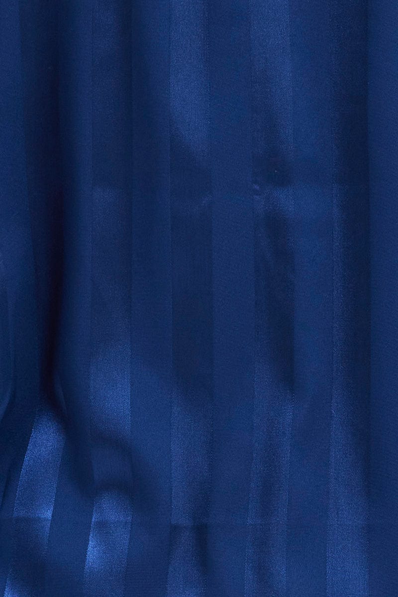 Blue Satin Pj Contrast Piping Stripe Pyjama Set - Image 6