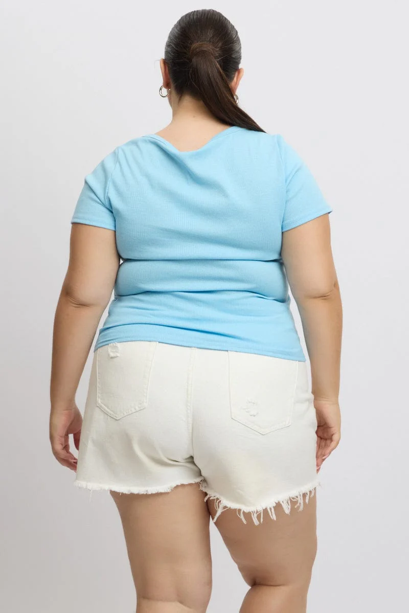Blue Scoop Neck Short Sleeve Rib T -Shirt - Image 5