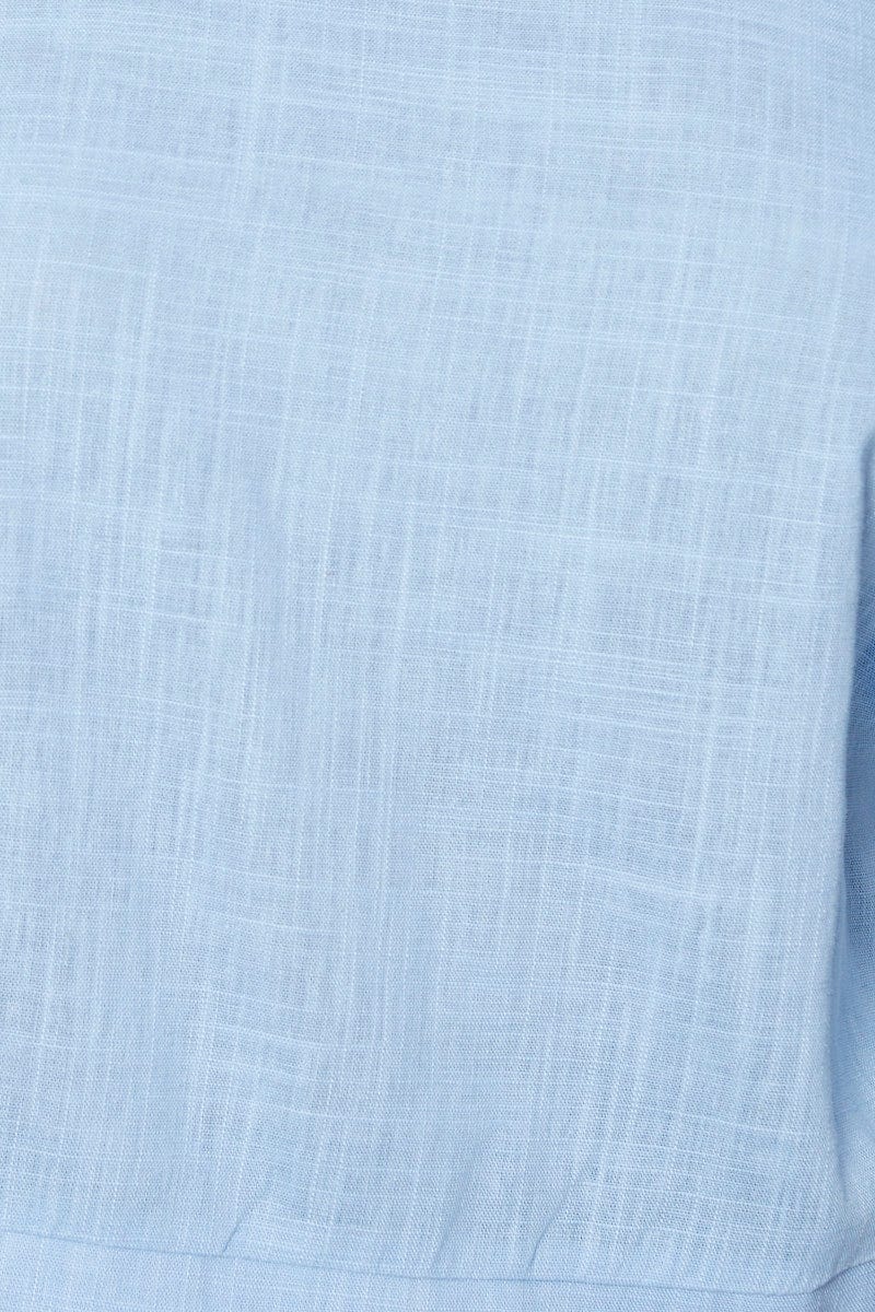 Blue Shell Top Short Sleeve Linen Blend Frill - Image 6