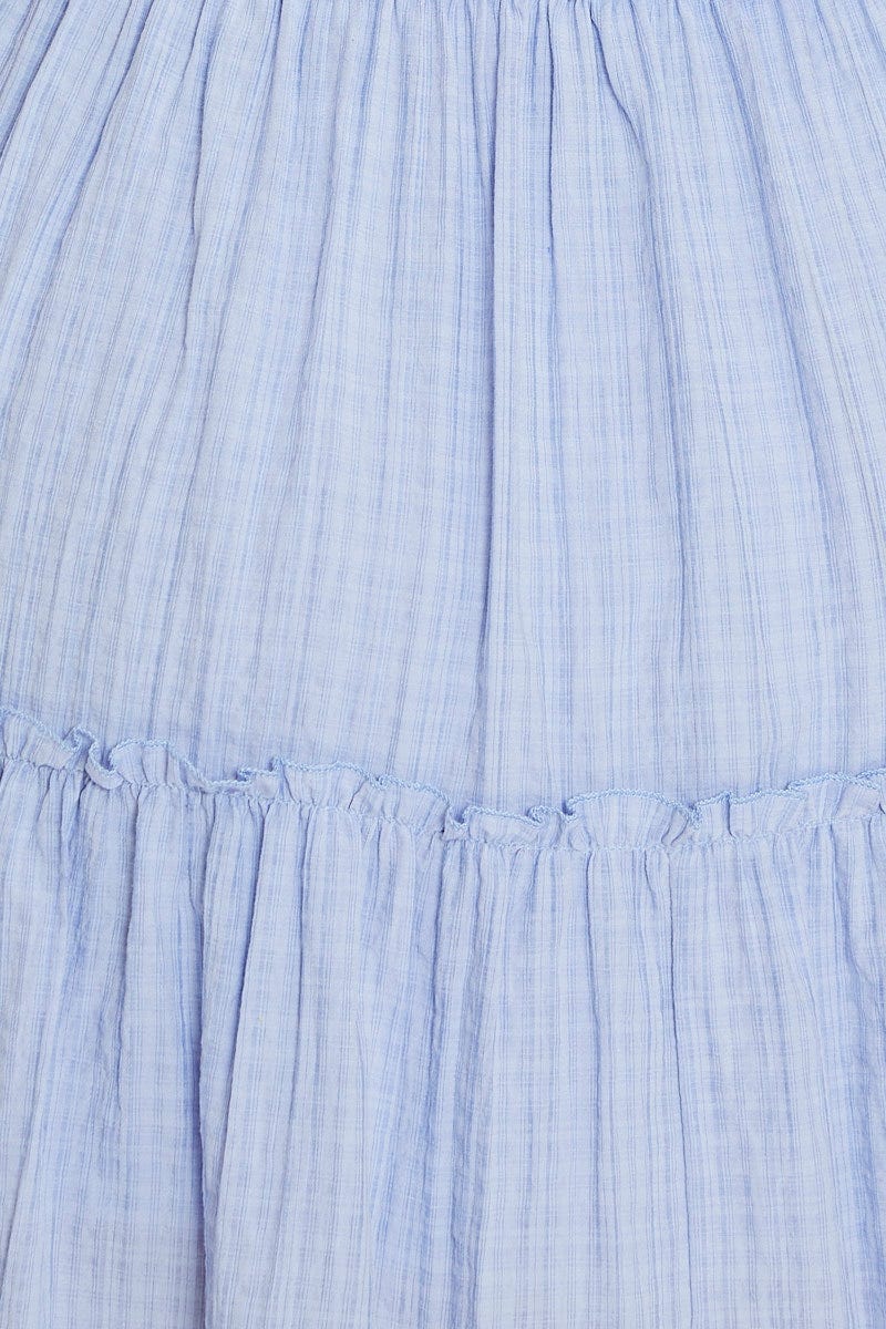Blue Short Frill Sleeve Textured Frill Black Shirtdress - Image 6