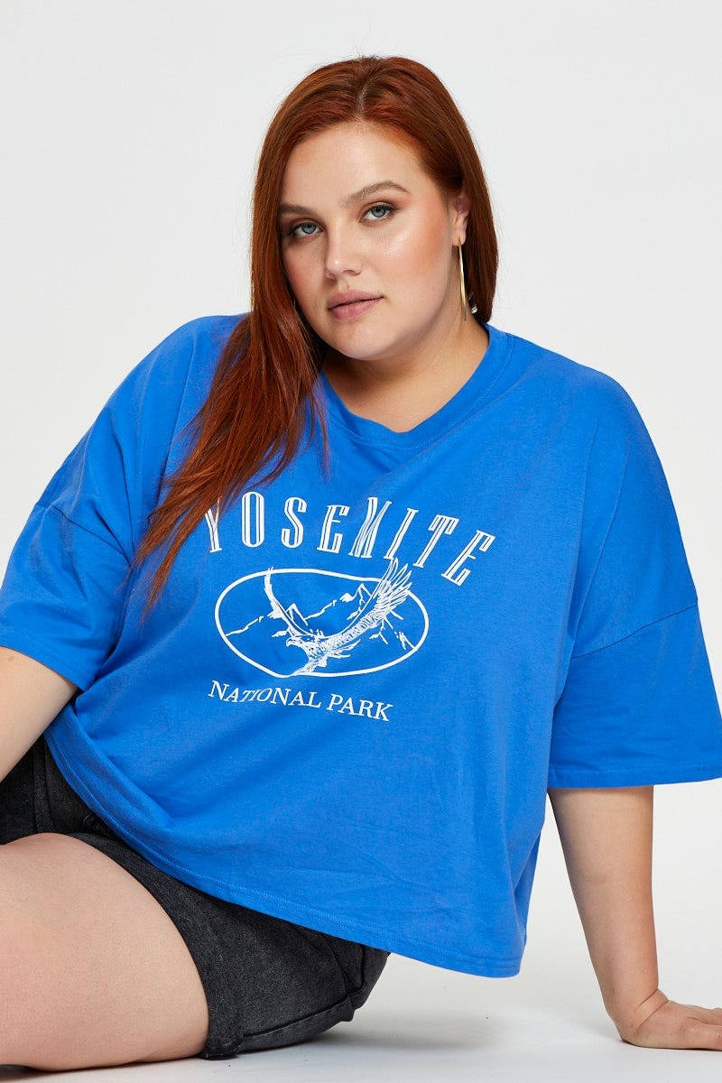 Blue Short Sleeve Crop Jersey Crew Neck - Image 3