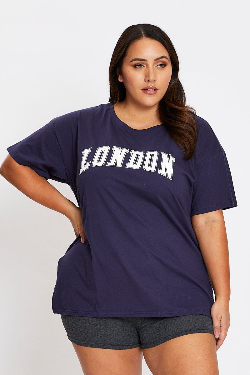Blue Short Sleeve London Side Split T-shirt - Image 3