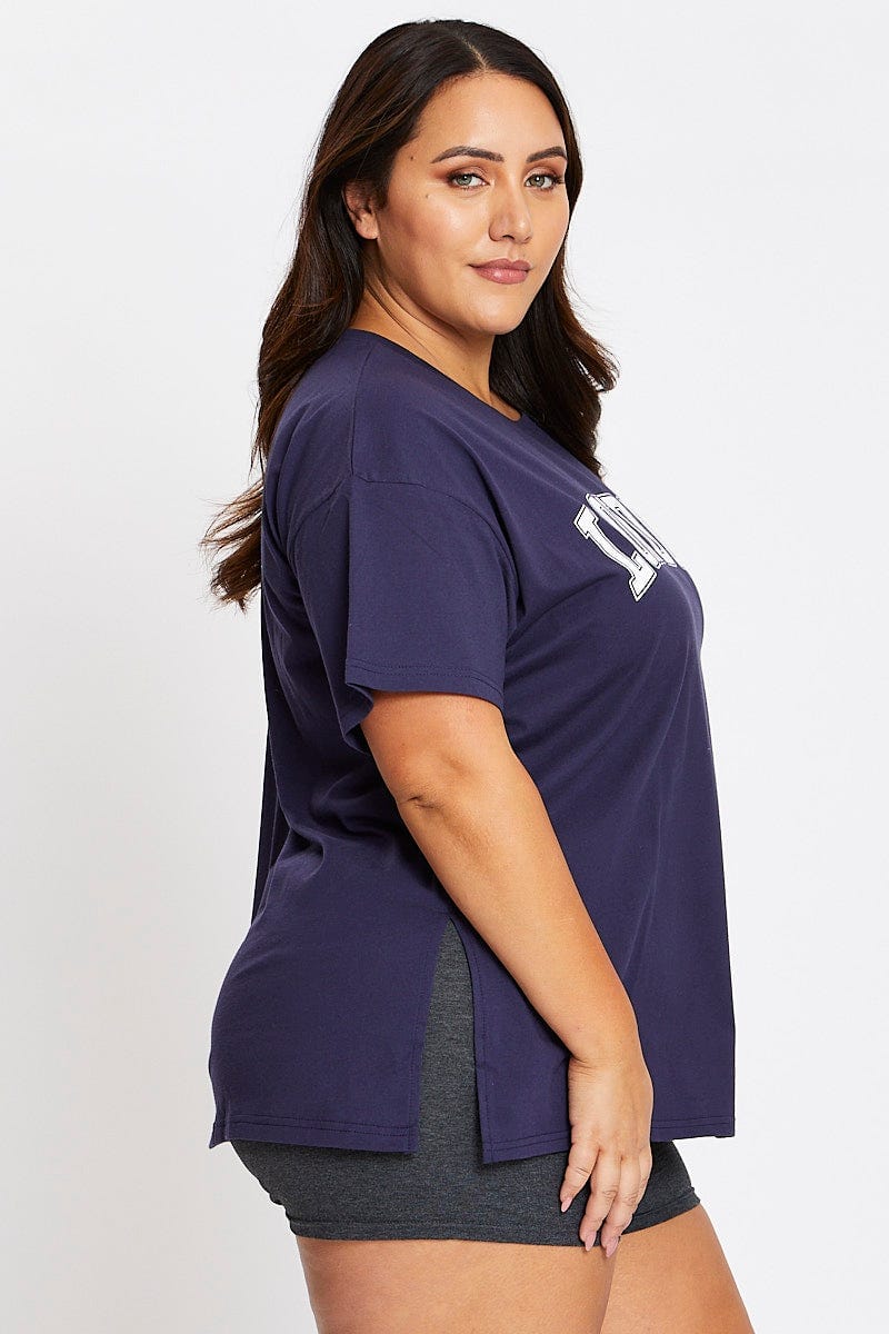 Blue Short Sleeve London Side Split T-shirt - Image 4