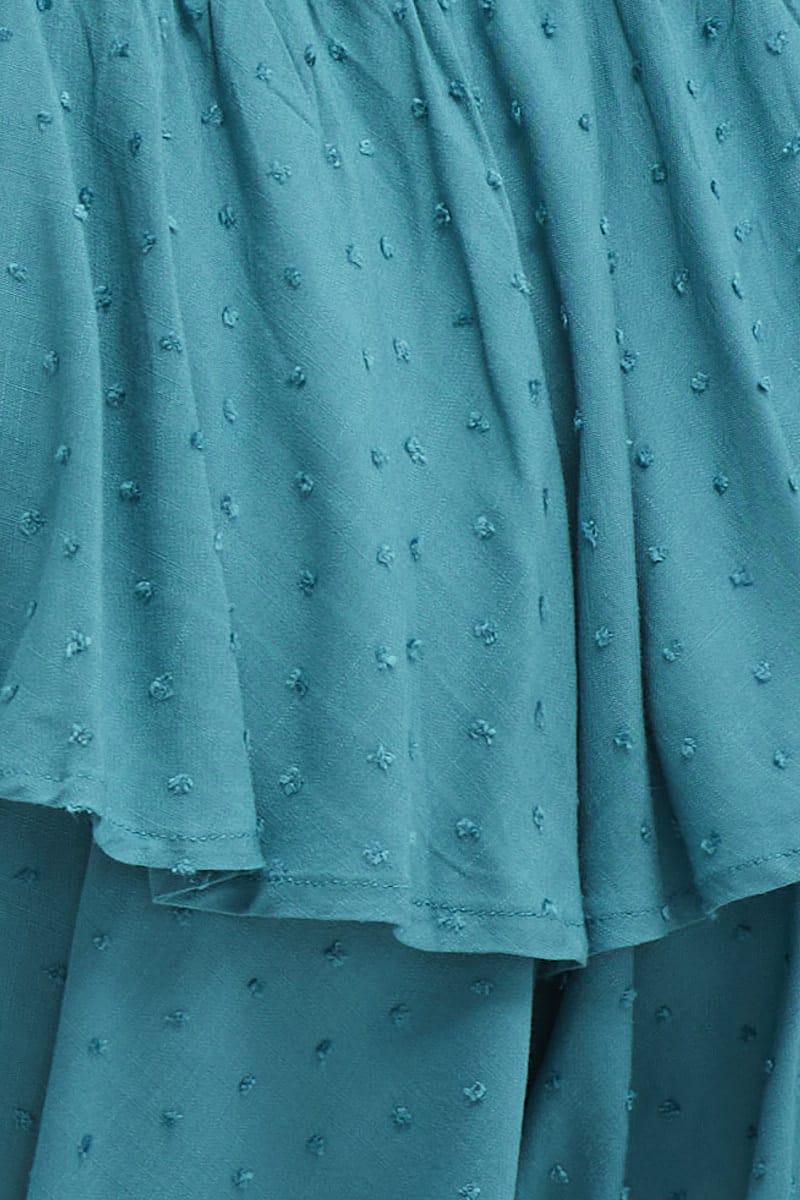 Blue Short Sleeve Waist Shirred Textured Playsuit - Image 6