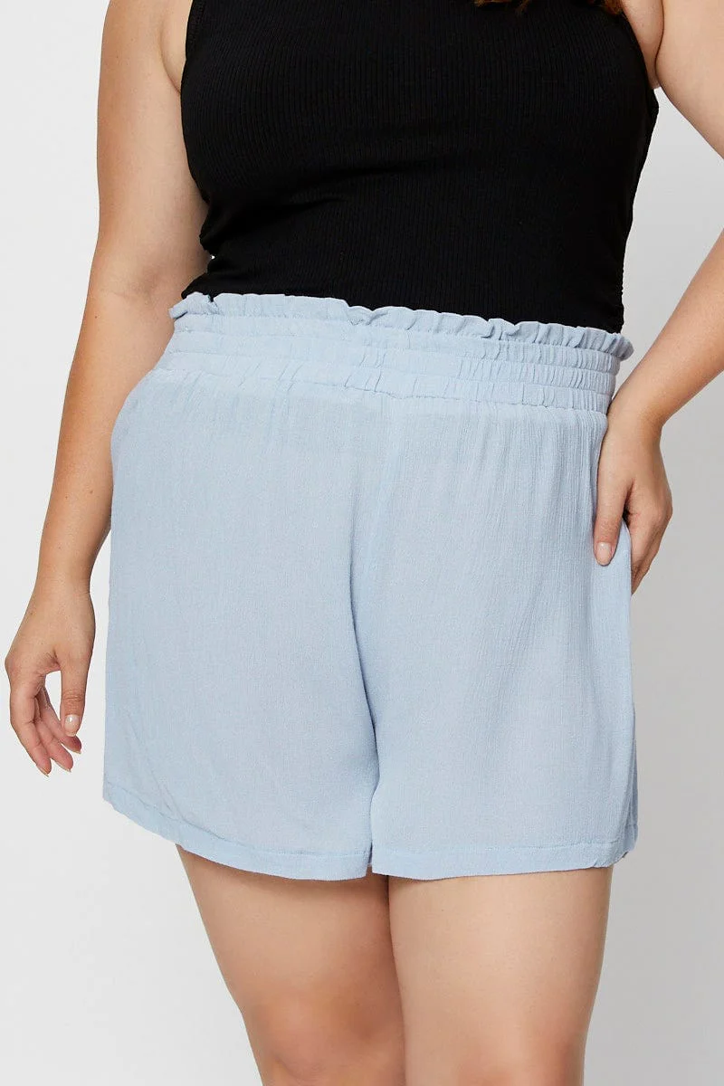 Blue Shorts High Rise Shirred Waist - Image 2