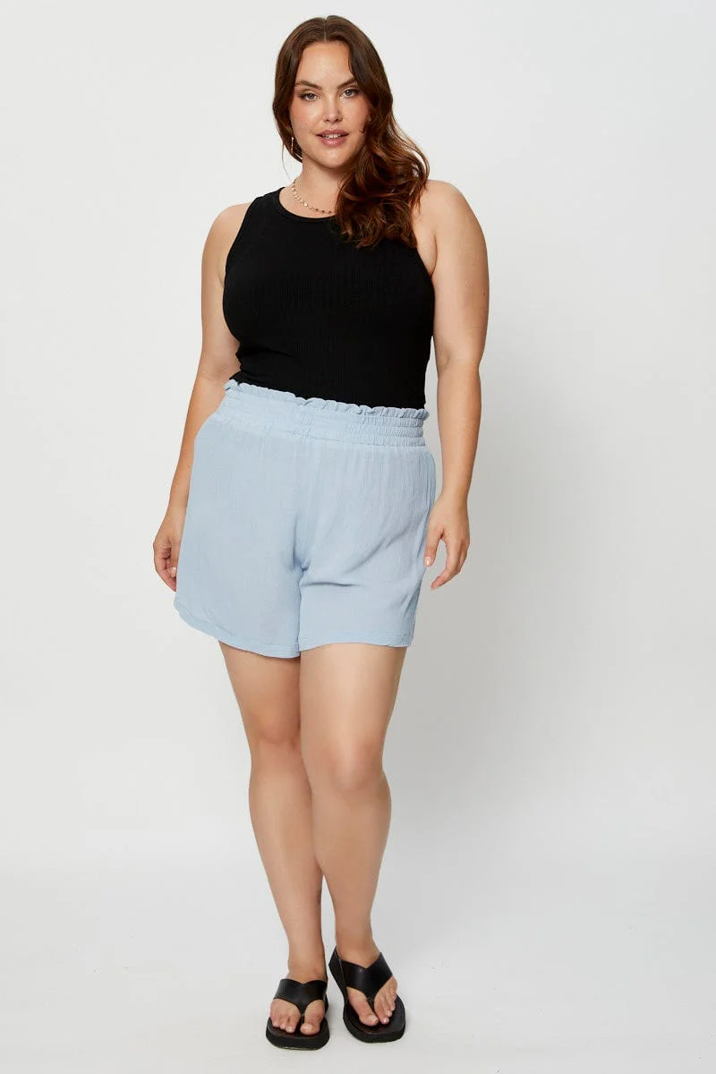 Blue Shorts High Rise Shirred Waist - Image 3