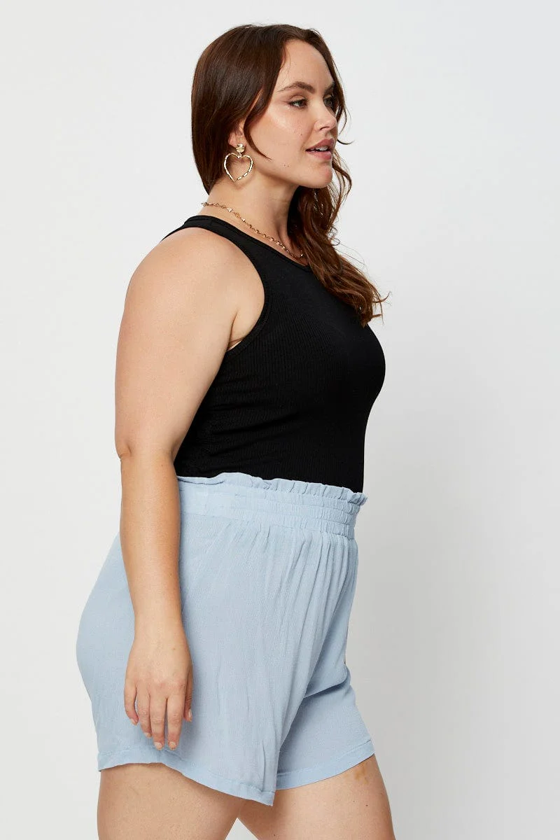 Blue Shorts High Rise Shirred Waist - Image 4
