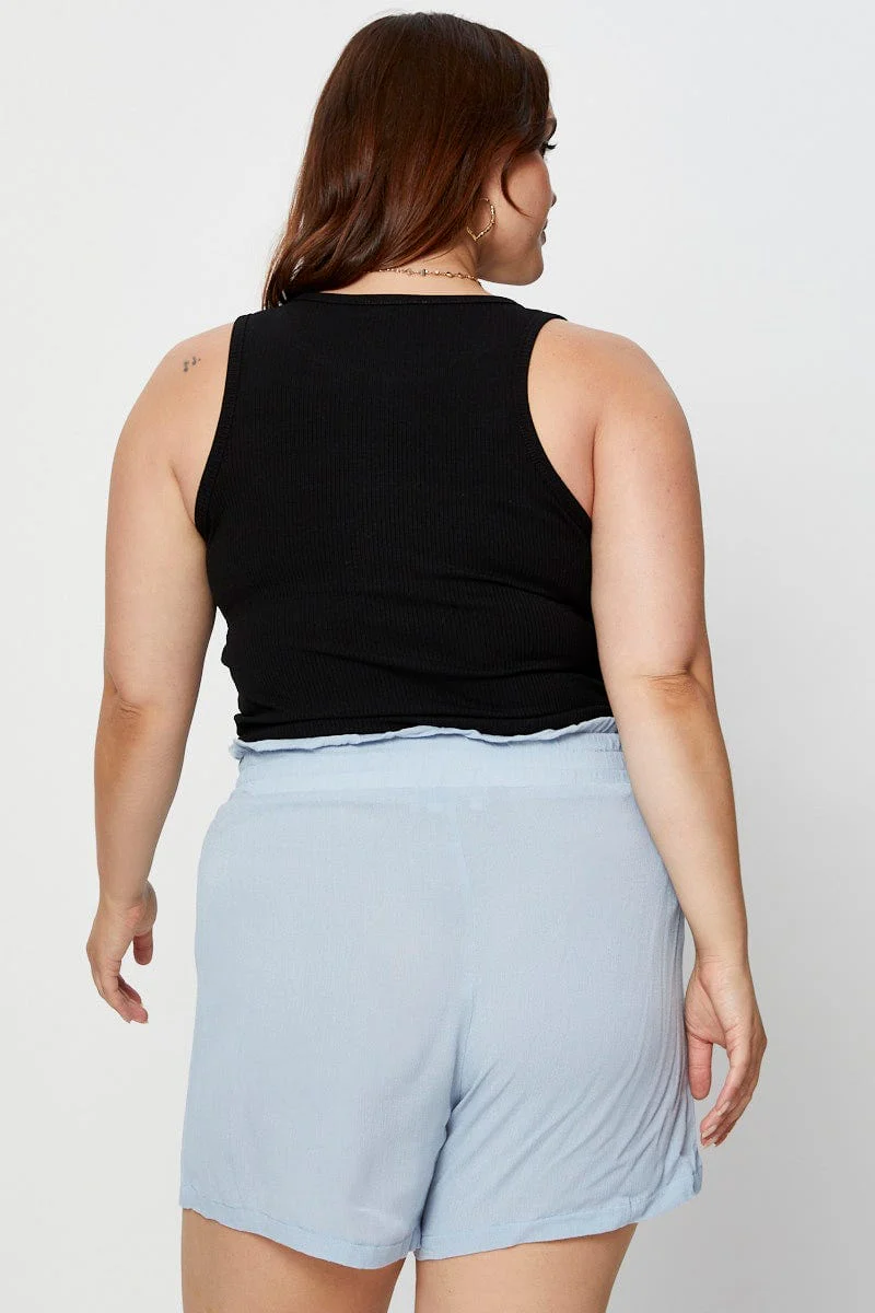 Blue Shorts High Rise Shirred Waist - Image 5